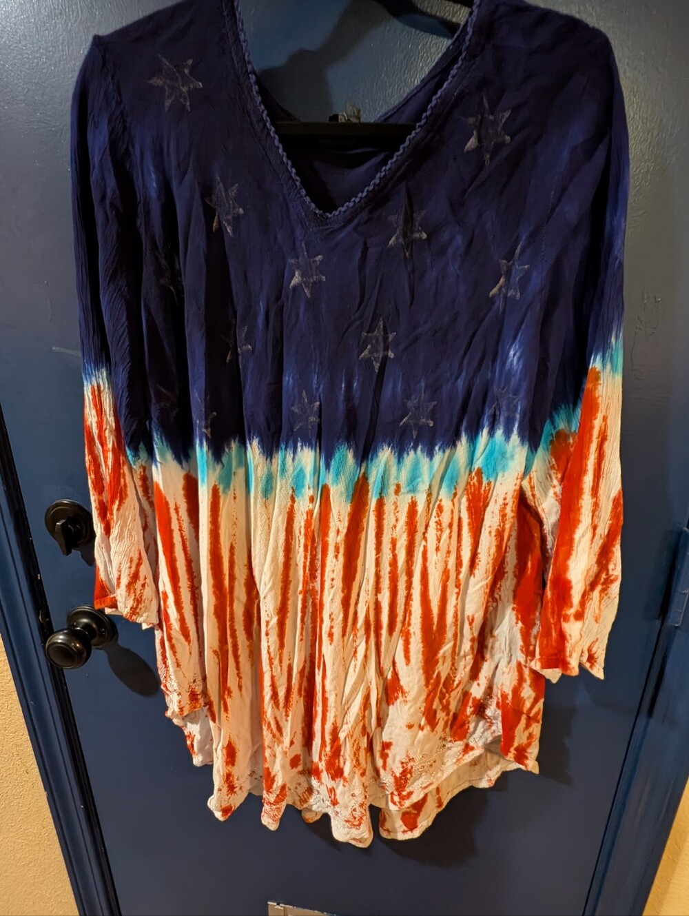 Greater Good 3X 4X Patriotic Tie Dye Stars Red White Blue Tunic Top